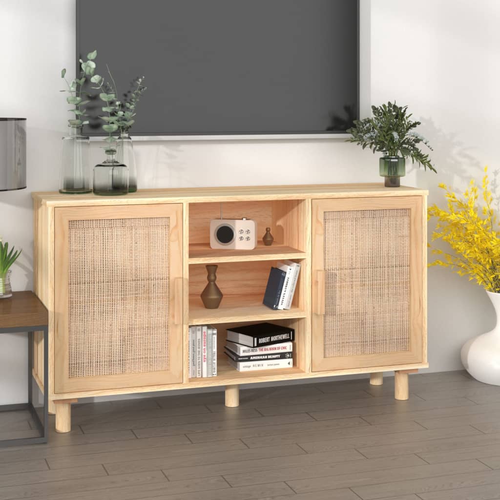 Buffet Marron 105x30x60 cm Bois de pin massif et rotin naturel - XIOS
