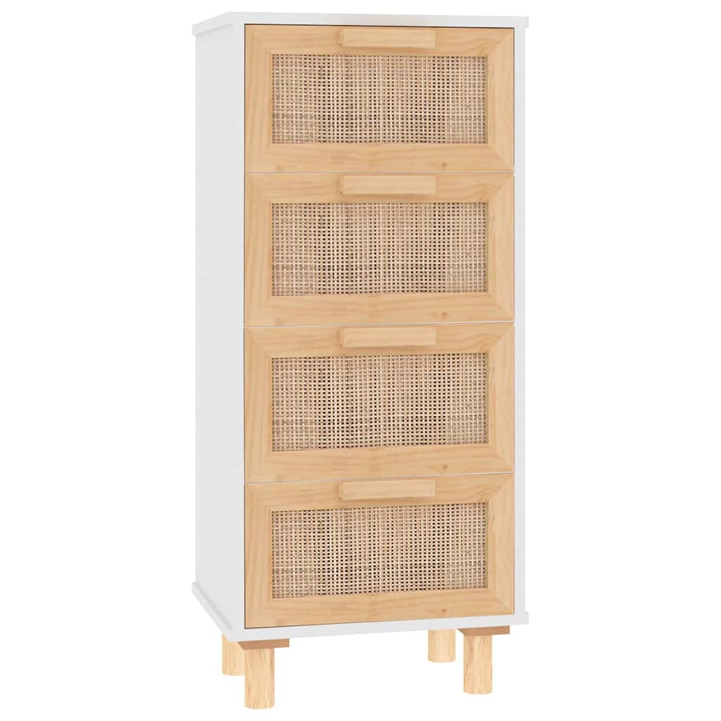 Buffet Blanc 40x30x90 cm Bois de pin massif et rotin naturel - XIOS