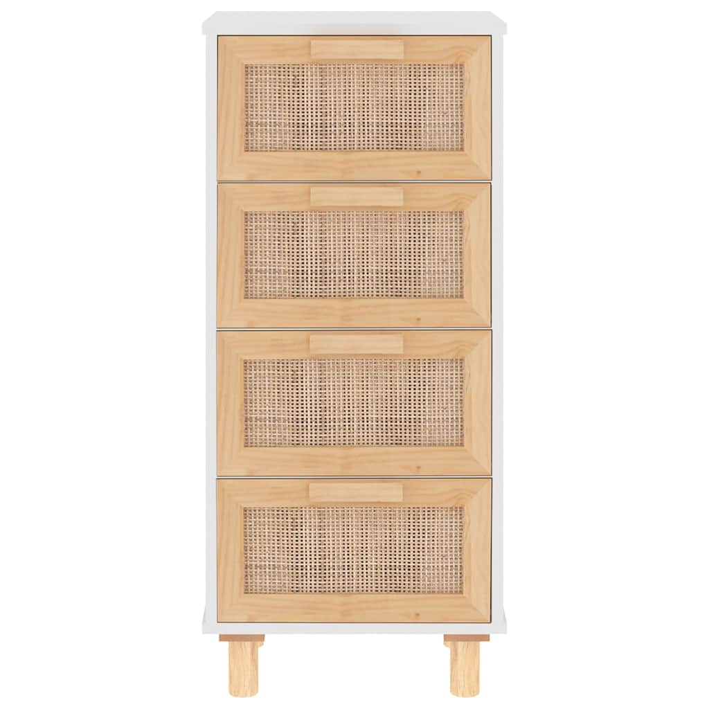 Buffet Blanc 40x30x90 cm Bois de pin massif et rotin naturel - XIOS