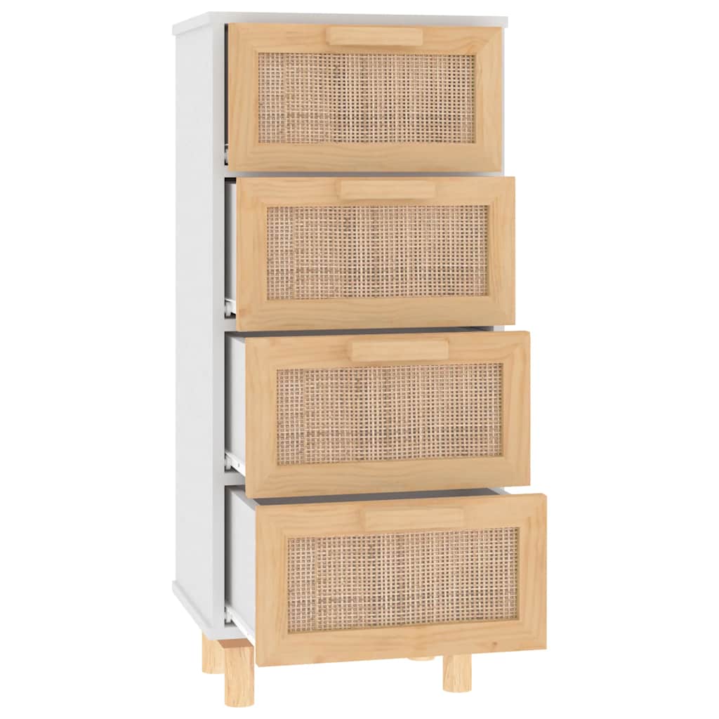 Buffet Blanc 40x30x90 cm Bois de pin massif et rotin naturel - XIOS