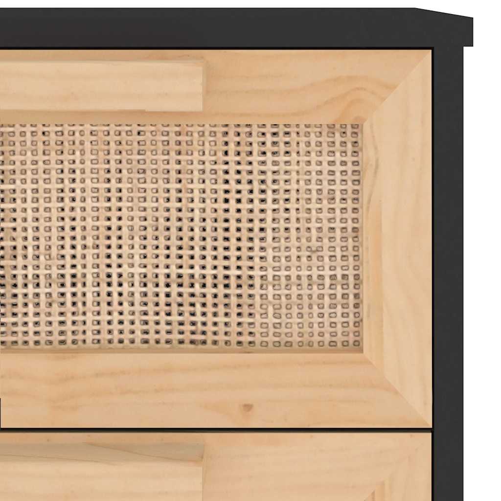 Buffet Noir 40x30x90 cm Bois de pin massif et rotin naturel - XIOS