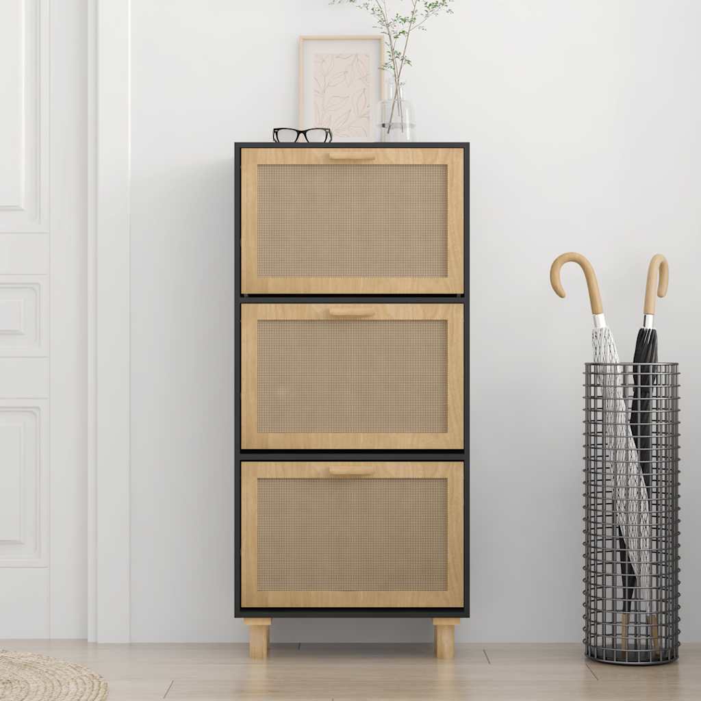 Armoire à chaussures Noir 52x25x115 cm Bois d'ingénierie/rotin - XIOS