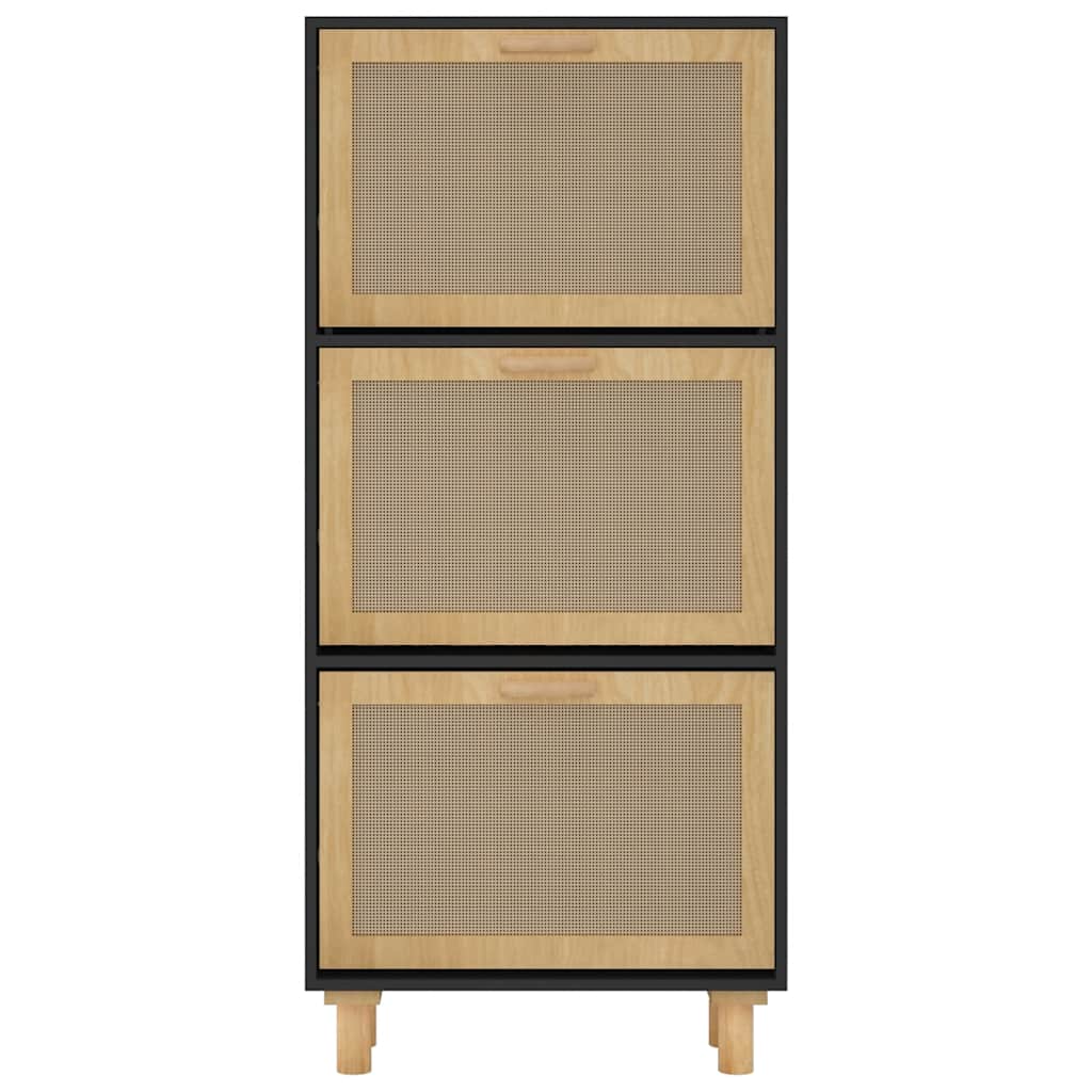 Armoire à chaussures Noir 52x25x115 cm Bois d'ingénierie/rotin - XIOS