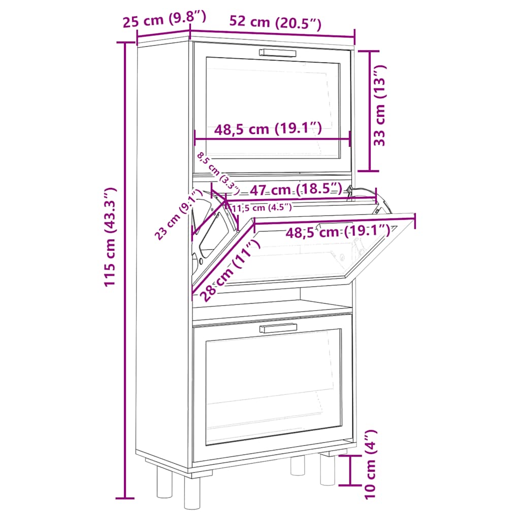 Armoire à chaussures Noir 52x25x115 cm Bois d'ingénierie/rotin - XIOS