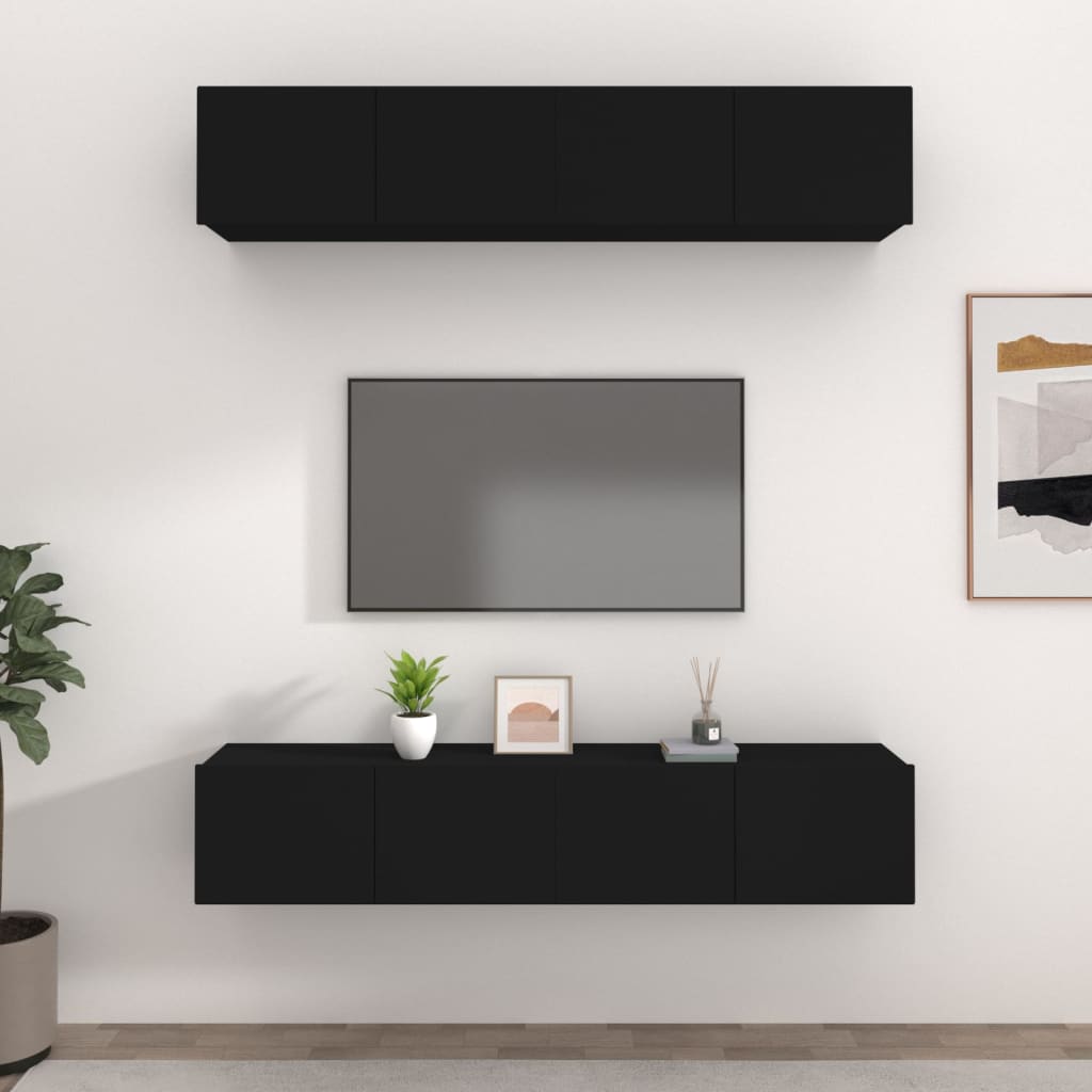 Meubles TV 4 pcs Noir 80x30x30 cm Bois d'ingénierie - XIOS