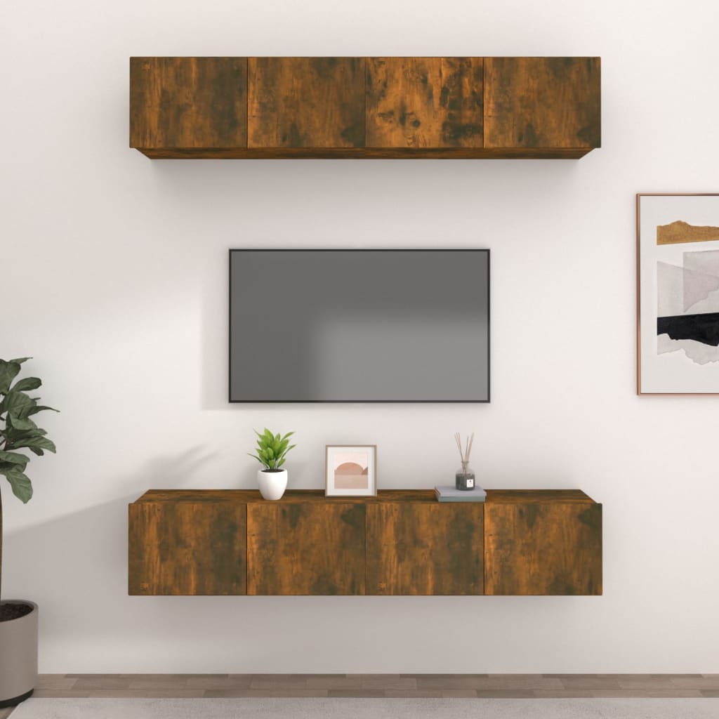 Meubles TV 4 pcs chêne fumé 80x30x30 cm bois d'ingénierie - XIOS