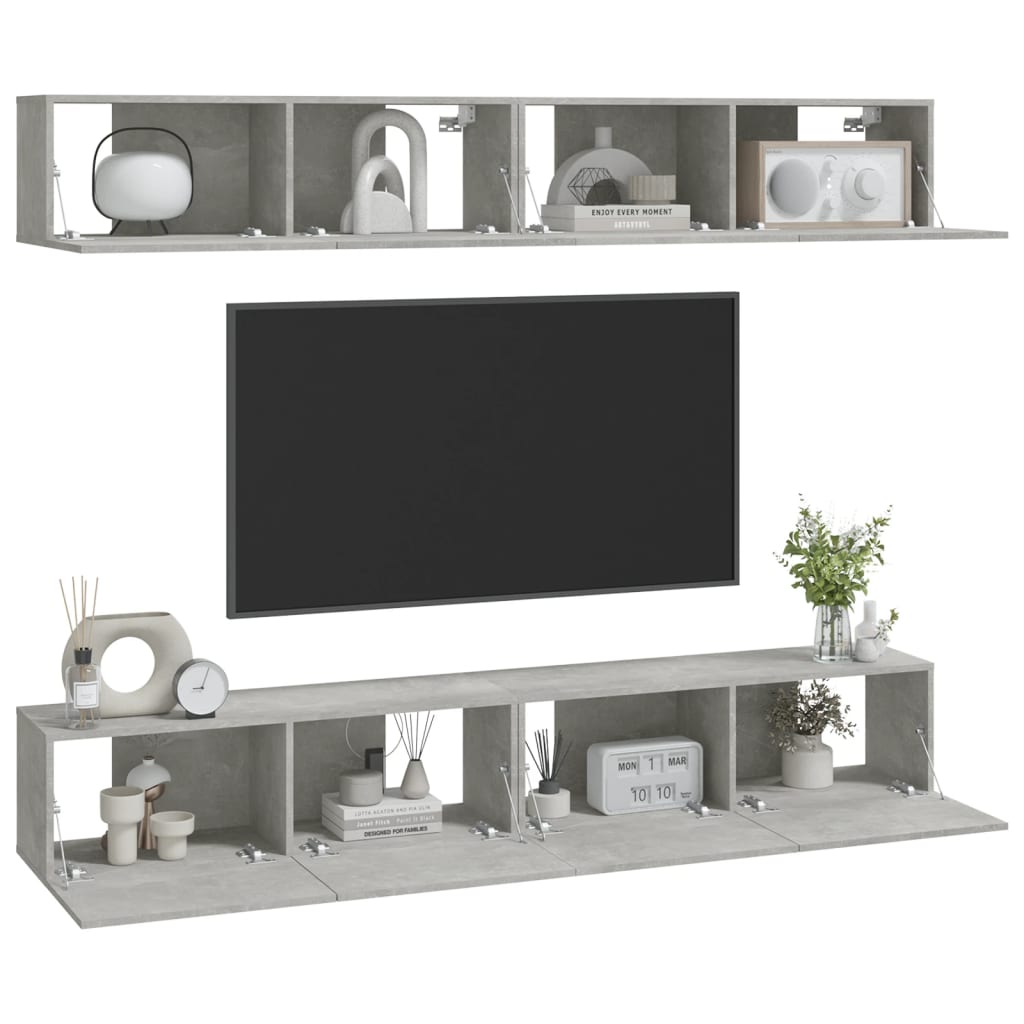 Meubles TV muraux 4 pcs Gris béton 100x30x30 cm - XIOS