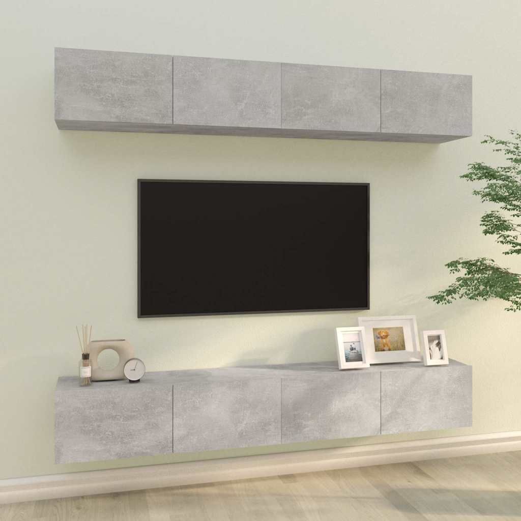 Meubles TV muraux 4 pcs Gris béton 100x30x30 cm