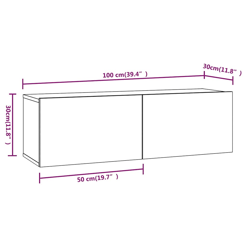Meubles TV muraux 4 pcs chêne fumé 100x30x30 cm