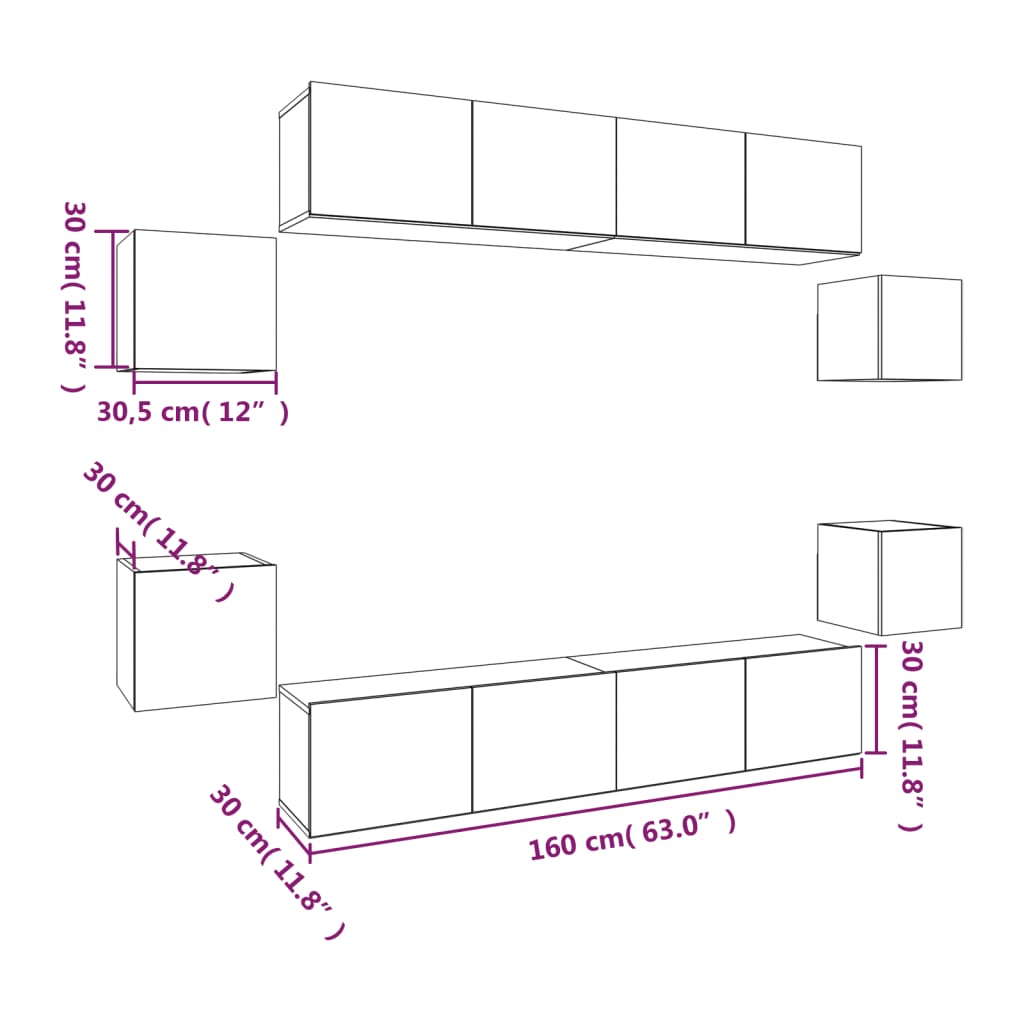 Ensemble de meubles TV 8 pcs Blanc Bois d'ingénierie - XIOS