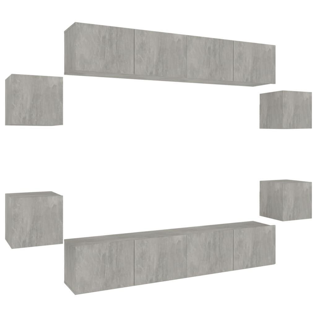 Ensemble de meubles TV 8 pcs Gris béton Bois d'ingénierie - XIOS