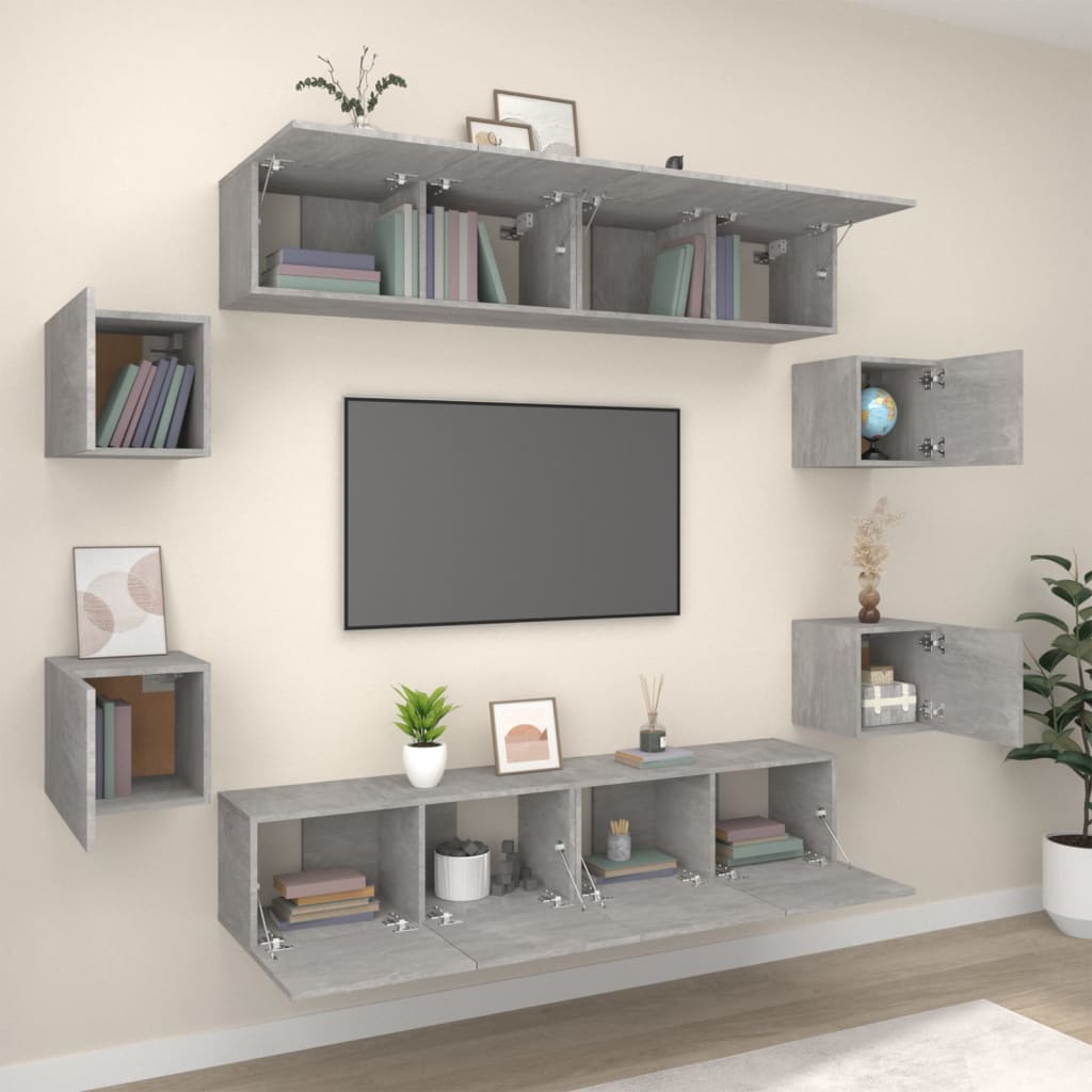 Ensemble de meubles TV 8 pcs Gris béton Bois d'ingénierie - XIOS