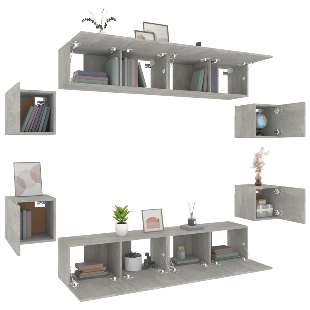 Ensemble de meubles TV 8 pcs Gris béton Bois d'ingénierie - XIOS