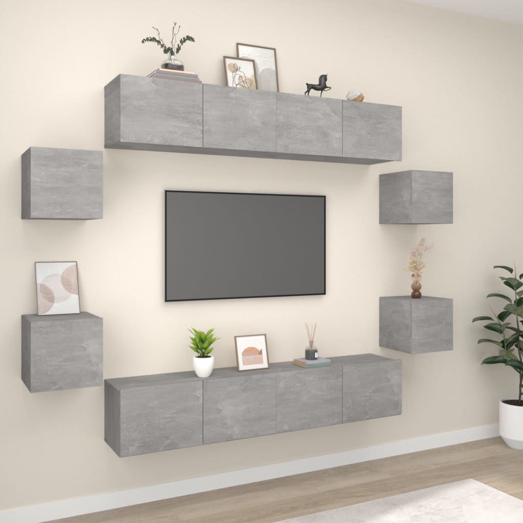 Ensemble de meubles TV 8 pcs Gris béton Bois d'ingénierie - XIOS