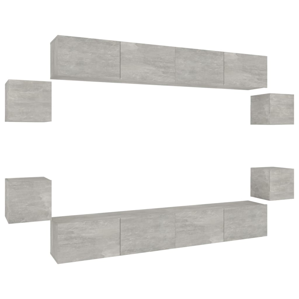 Ensemble de meubles TV 8 pcs Gris béton Bois d'ingénierie - XIOS