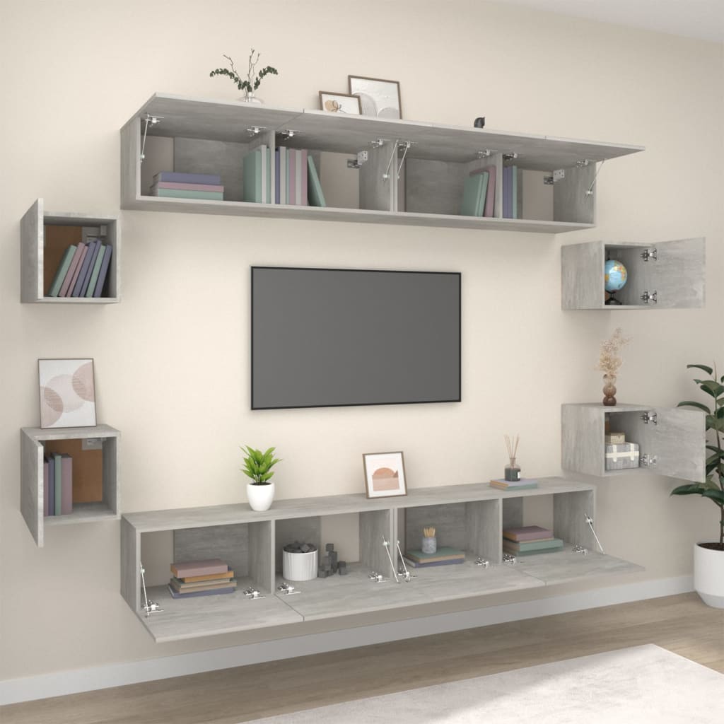 Ensemble de meubles TV 8 pcs Gris béton Bois d'ingénierie - XIOS
