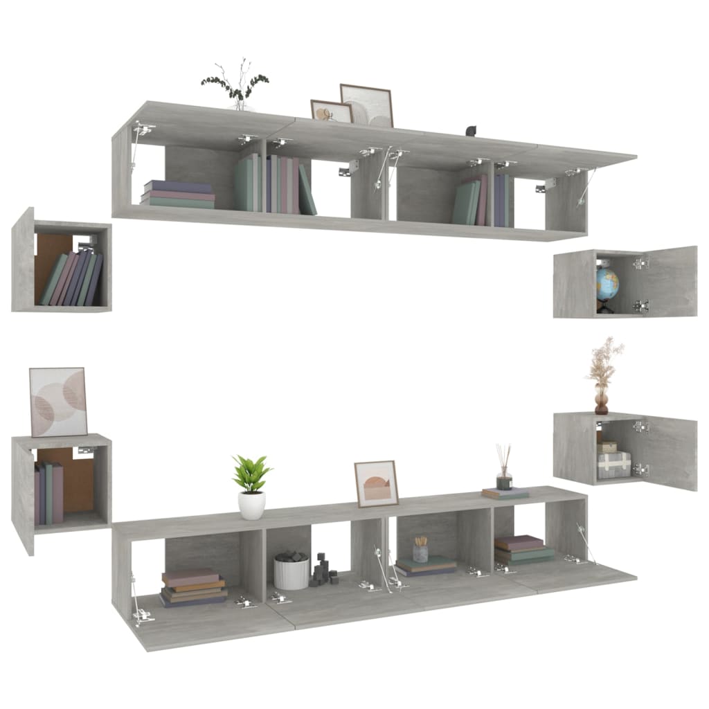 Ensemble de meubles TV 8 pcs Gris béton Bois d'ingénierie - XIOS