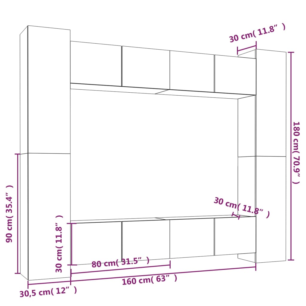 Ensemble de meubles TV 8 pcs Sonoma gris Bois d'ingénierie - XIOS