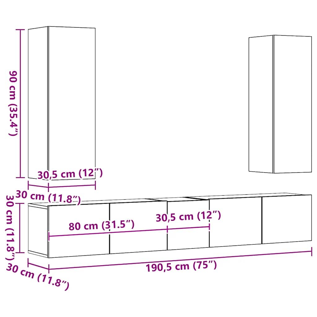 Ensemble de meubles TV 5 pcs Blanc Bois d'ingénierie