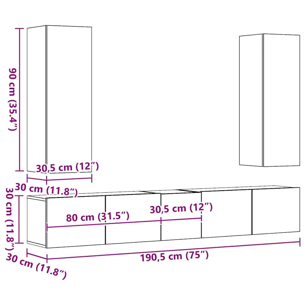 Ensemble de meubles TV 5 pcs Chêne fumé Bois d'ingénierie - XIOS