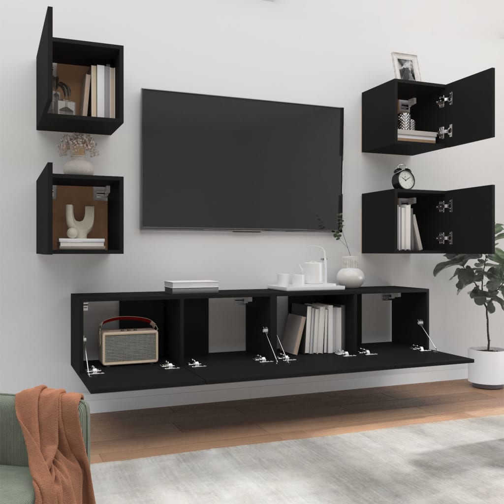 Ensemble de meubles TV 6 pcs Noir Bois d'ingénierie - XIOS