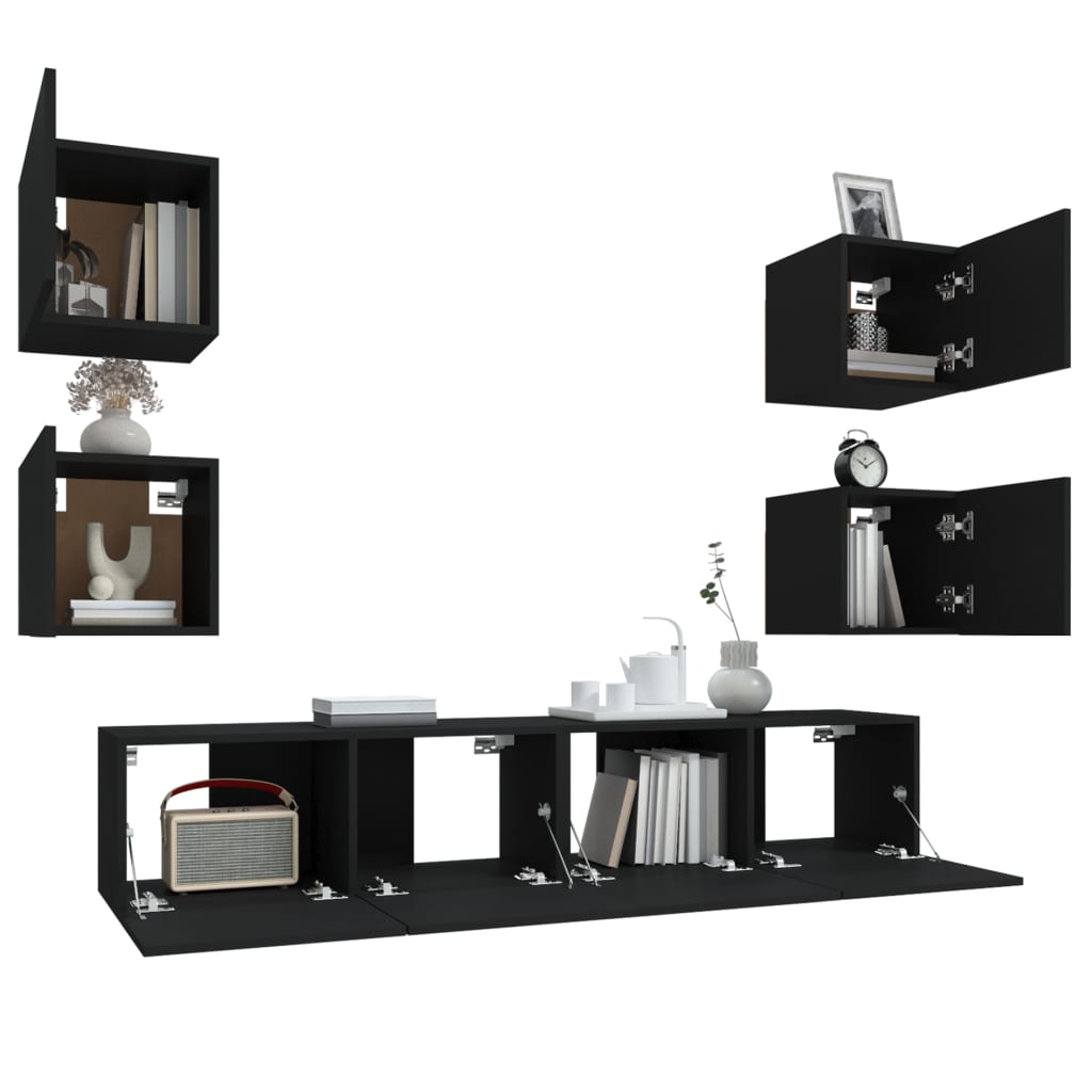 Ensemble de meubles TV 6 pcs Noir Bois d'ingénierie - XIOS