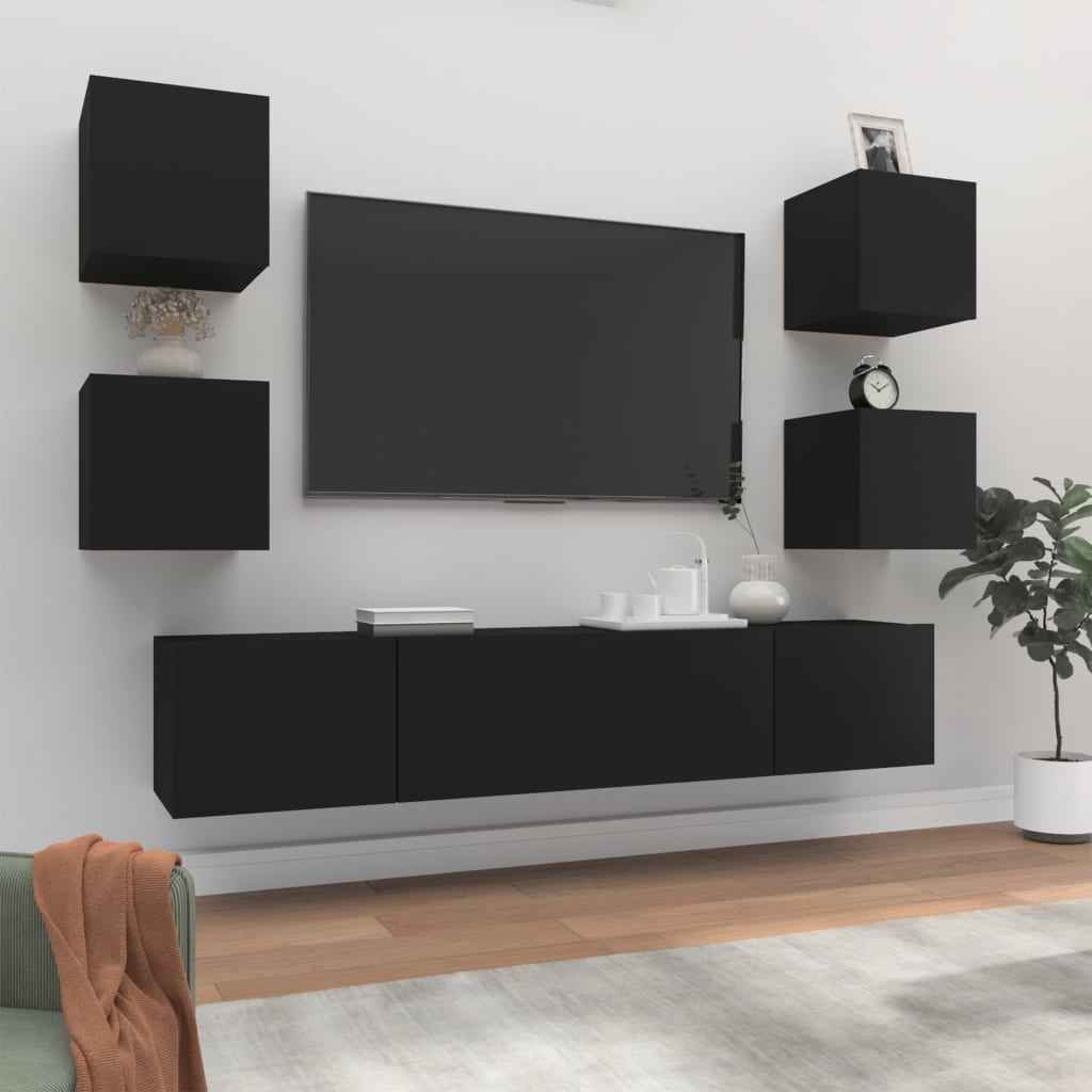Ensemble de meubles TV 6 pcs Noir Bois d'ingénierie - XIOS