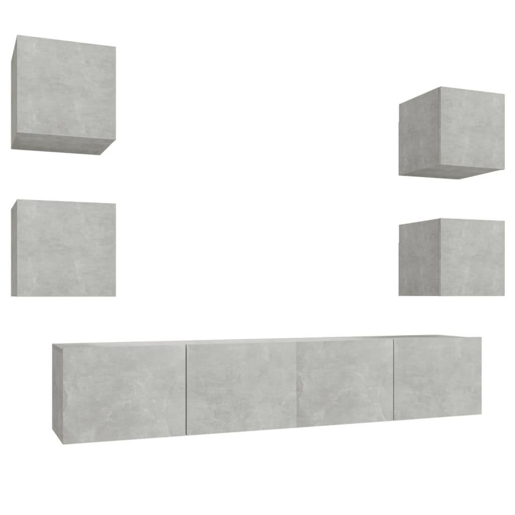 Ensemble de meubles TV 6 pcs Gris béton Bois d'ingénierie - XIOS