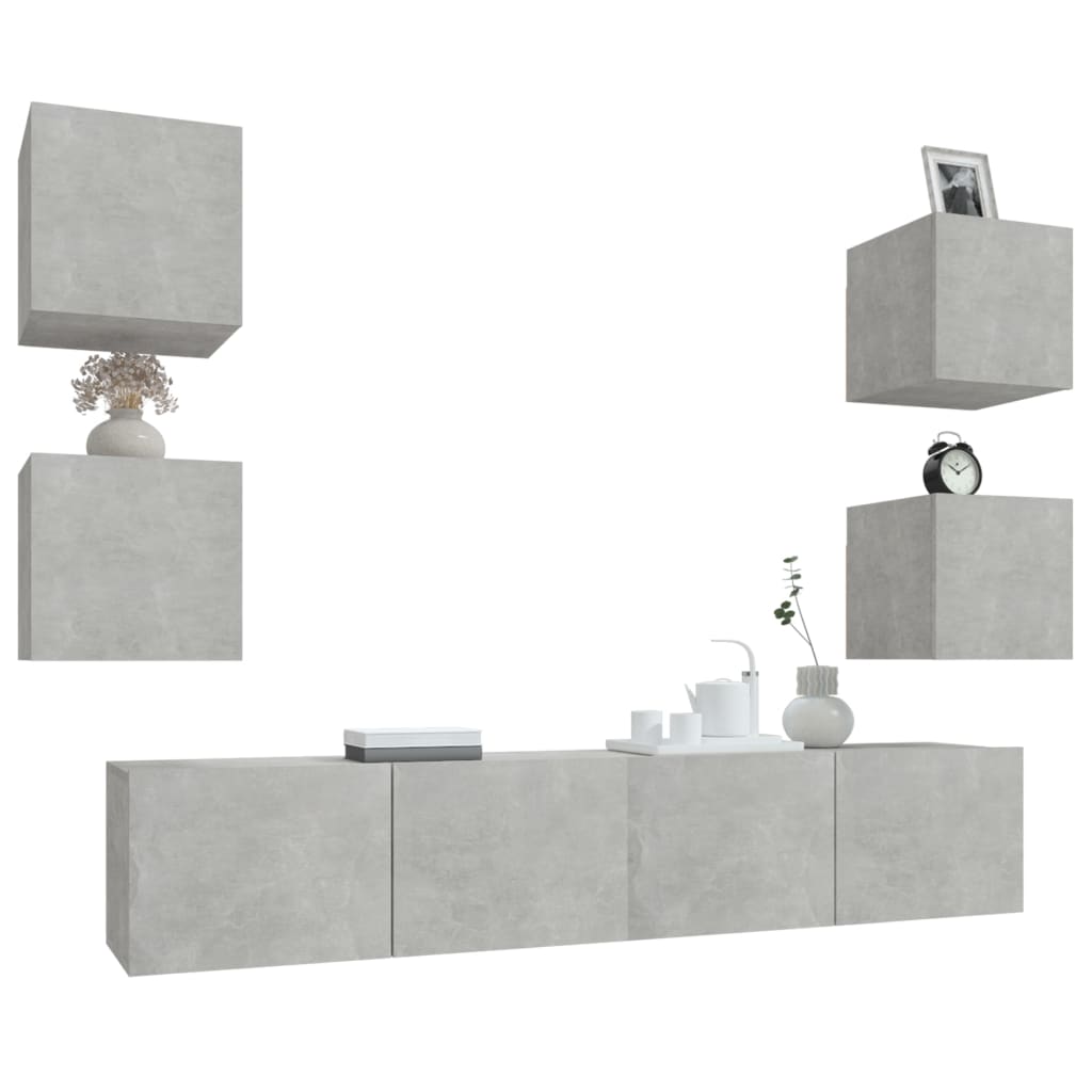 Ensemble de meubles TV 6 pcs Gris béton Bois d'ingénierie - XIOS