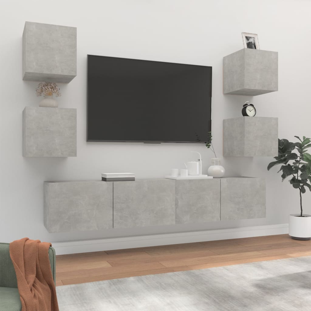 Ensemble de meubles TV 6 pcs Gris béton Bois d'ingénierie - XIOS
