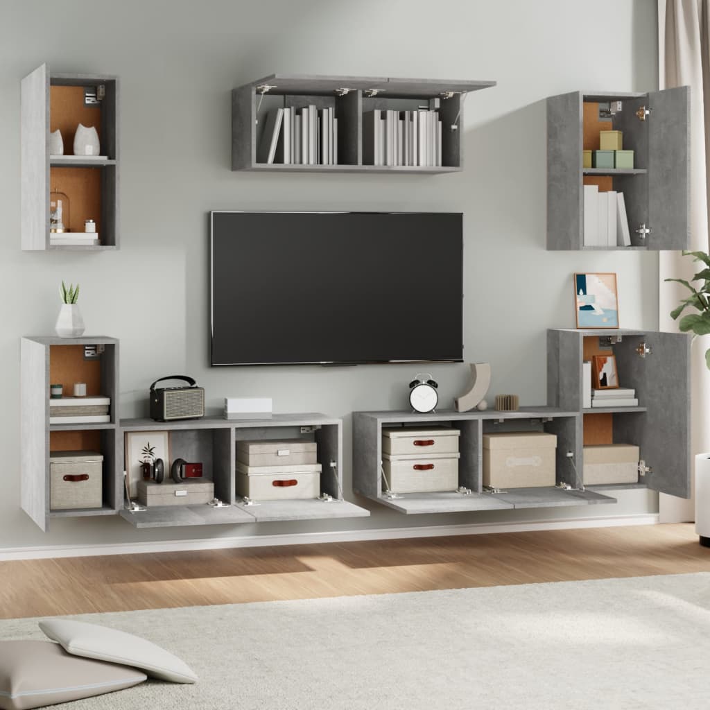 Ensemble de meubles TV 7 pcs Gris béton Bois d'ingénierie - XIOS