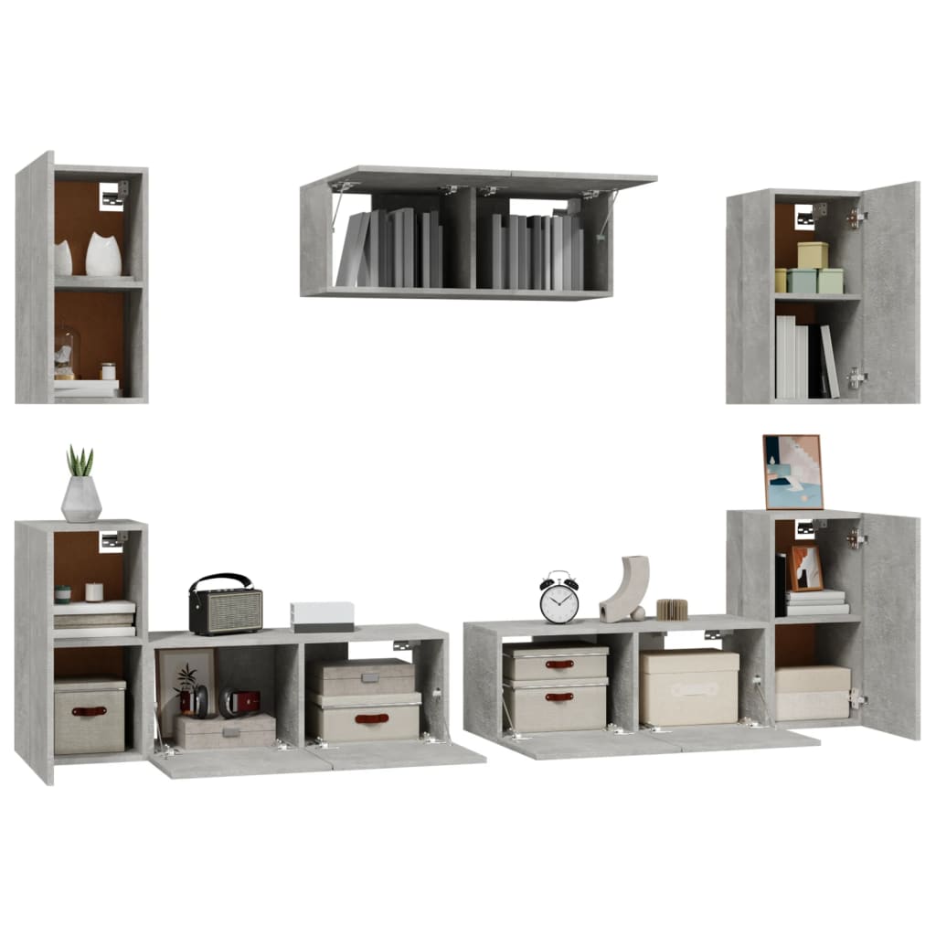 Ensemble de meubles TV 7 pcs Gris béton Bois d'ingénierie - XIOS