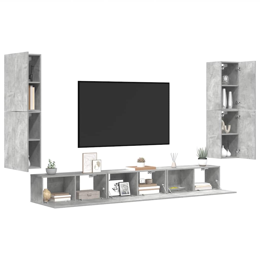Ensemble de meubles TV 7 pcs Gris béton Bois d'ingénierie