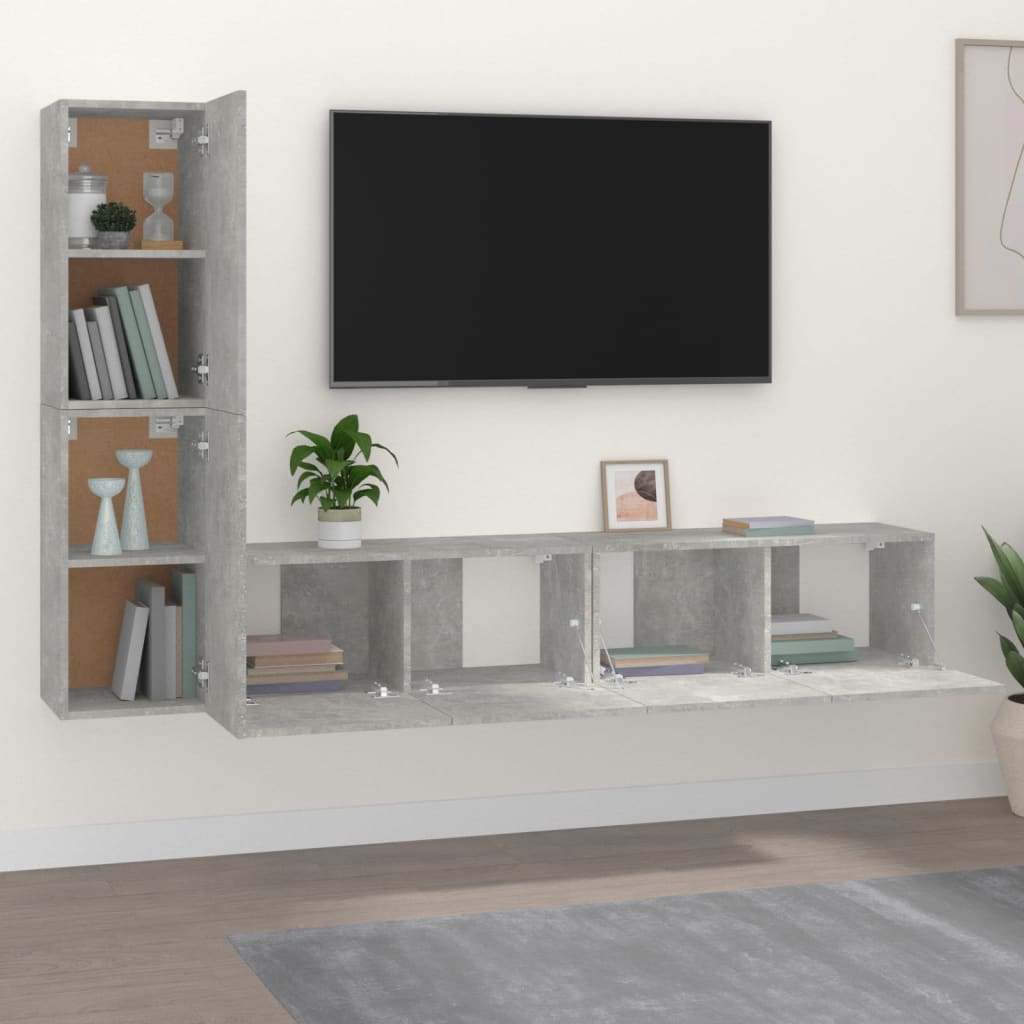 Ensemble de meubles TV 4 pcs Gris béton Bois d'ingénierie - XIOS