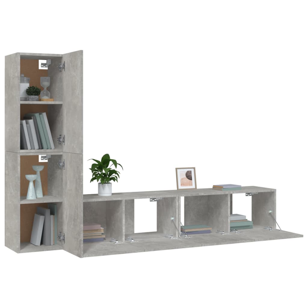 Ensemble de meubles TV 4 pcs Gris béton Bois d'ingénierie - XIOS