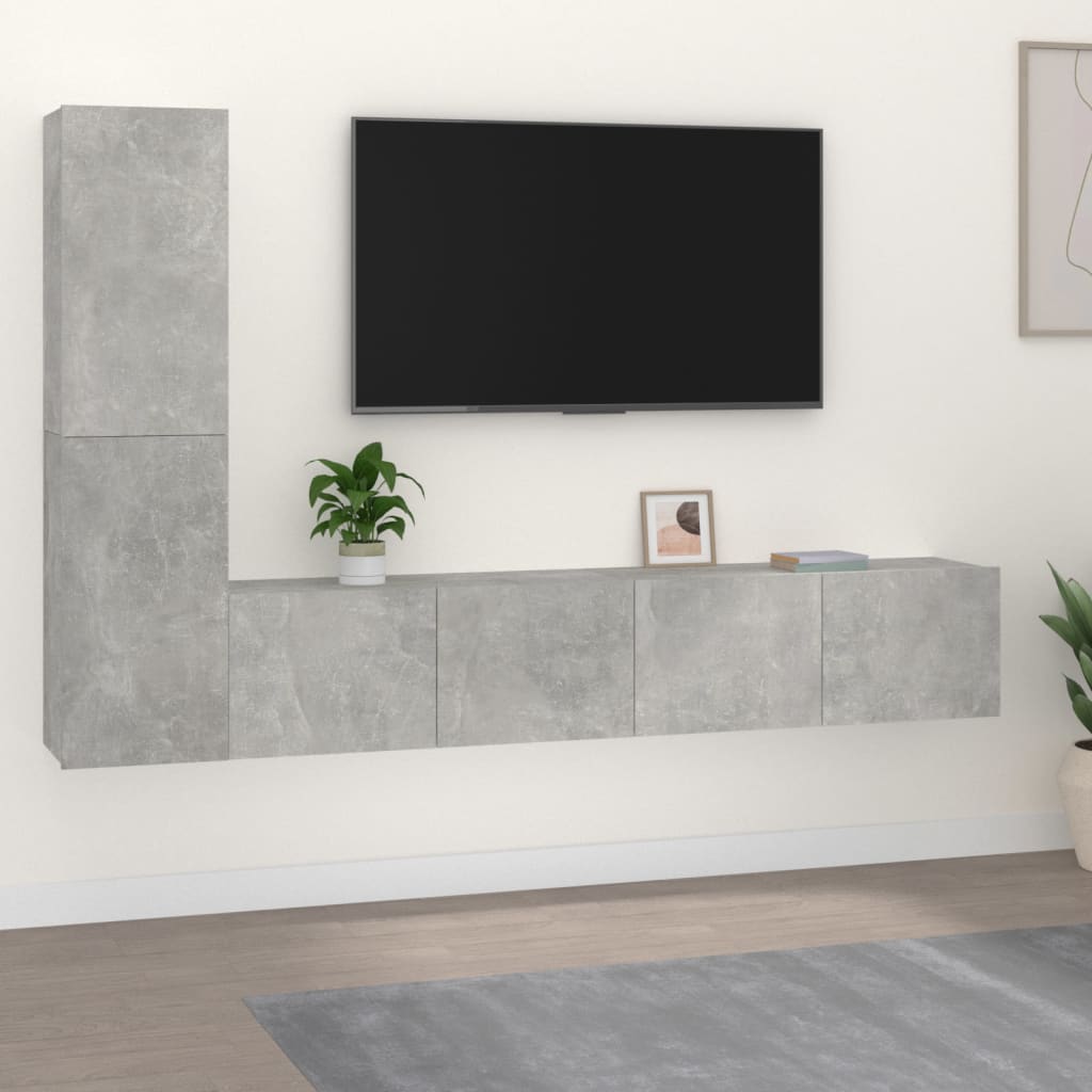 Ensemble de meubles TV 4 pcs Gris béton Bois d'ingénierie - XIOS