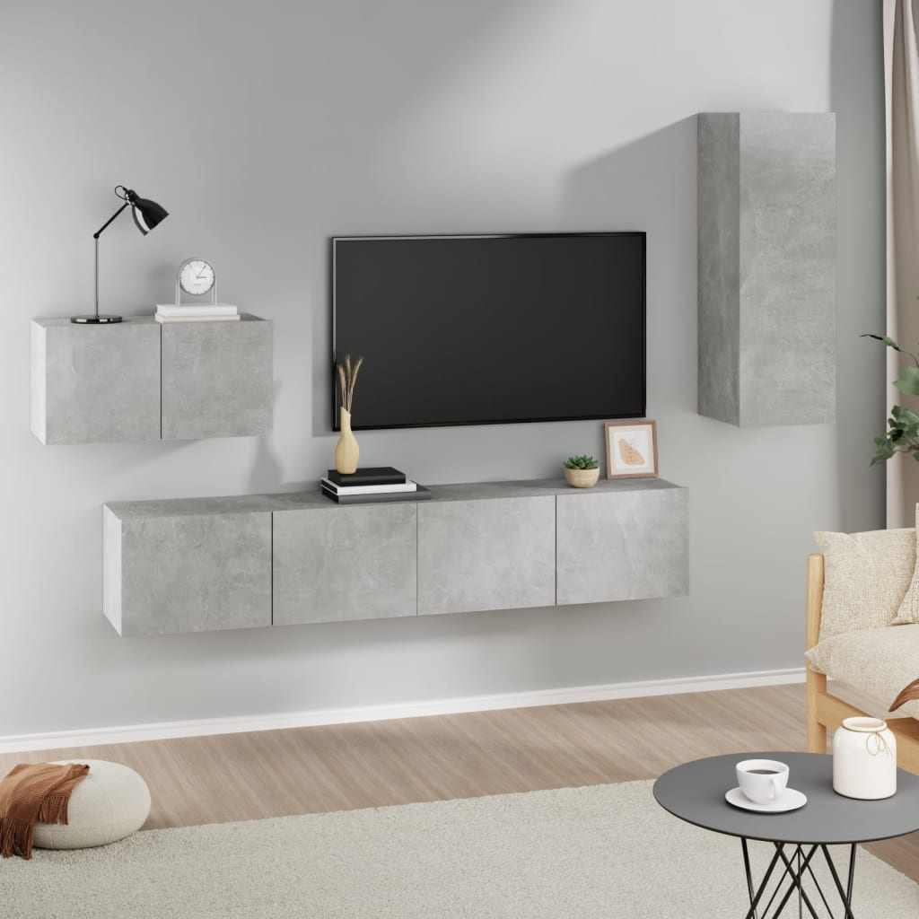 Ensemble de meubles TV 4 pcs Gris béton Bois d'ingénierie - XIOS