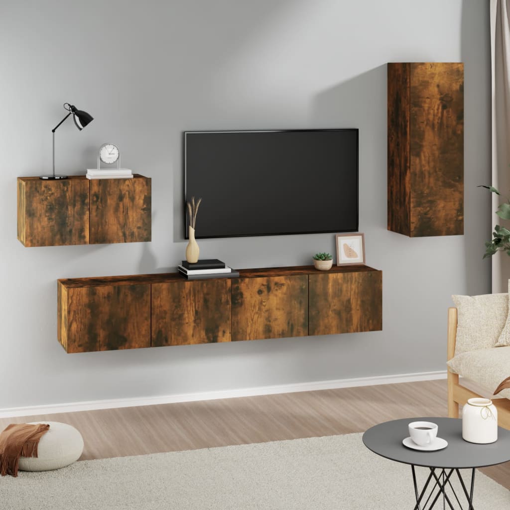 Ensemble de meubles TV 4 pcs Chêne fumé Bois d'ingénierie - XIOS