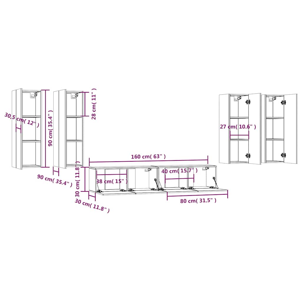 Ensemble de meubles TV 6 pcs Blanc Bois d'ingénierie