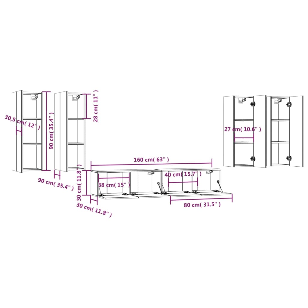 Ensemble de meubles TV 6 pcs Sonoma gris Bois d'ingénierie - XIOS