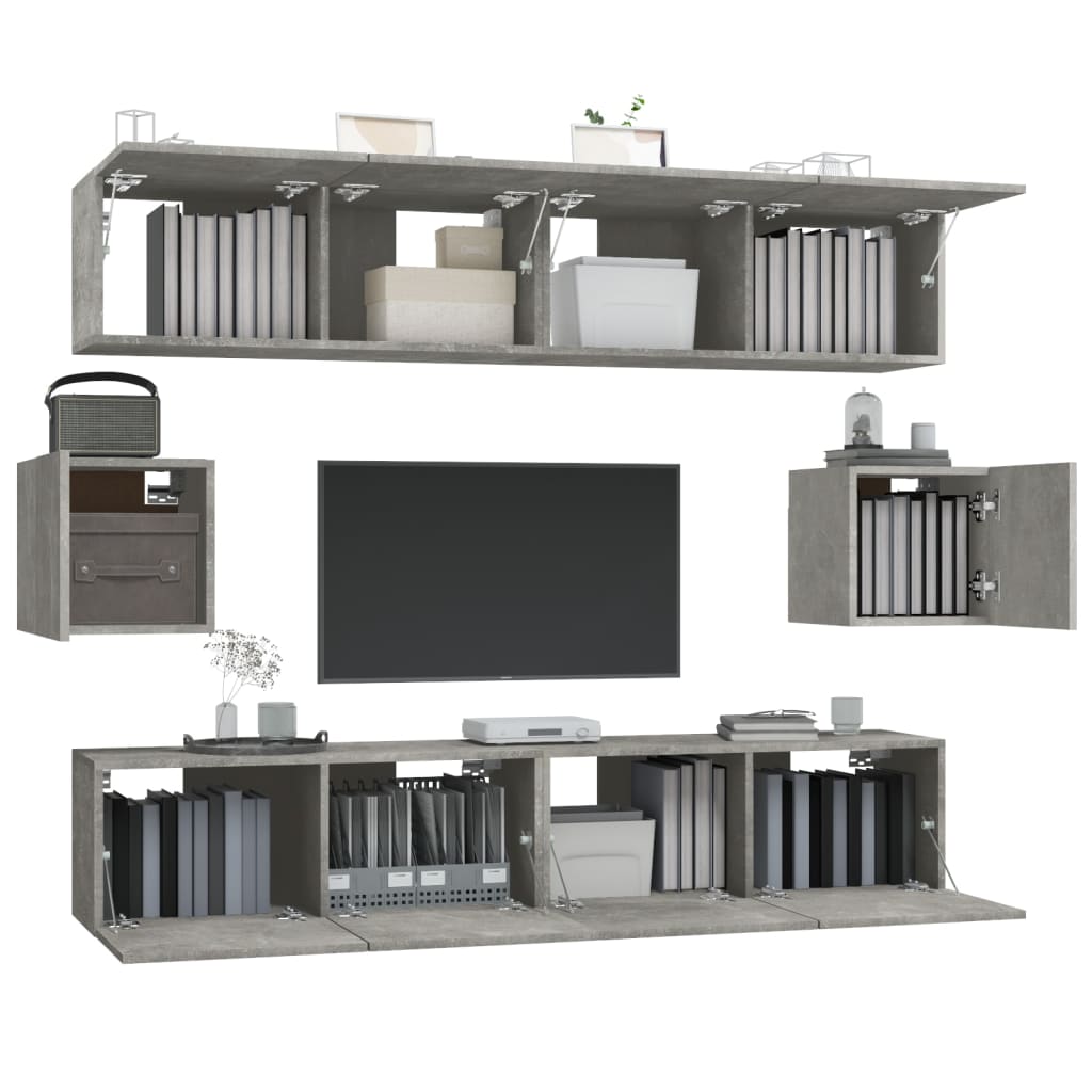 Ensemble de meubles TV 6 pcs Gris béton Bois d'ingénierie - XIOS