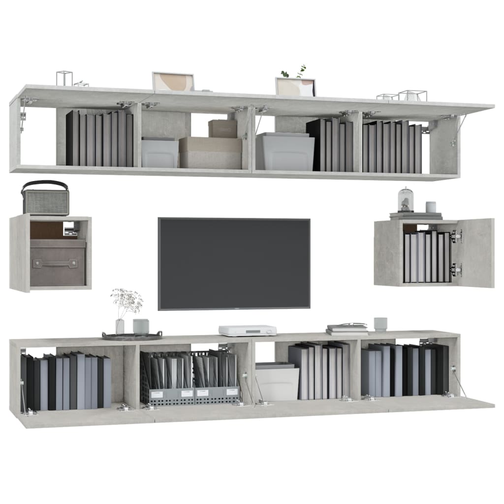 Ensemble de meubles TV 6 pcs Gris béton Bois d'ingénierie - XIOS
