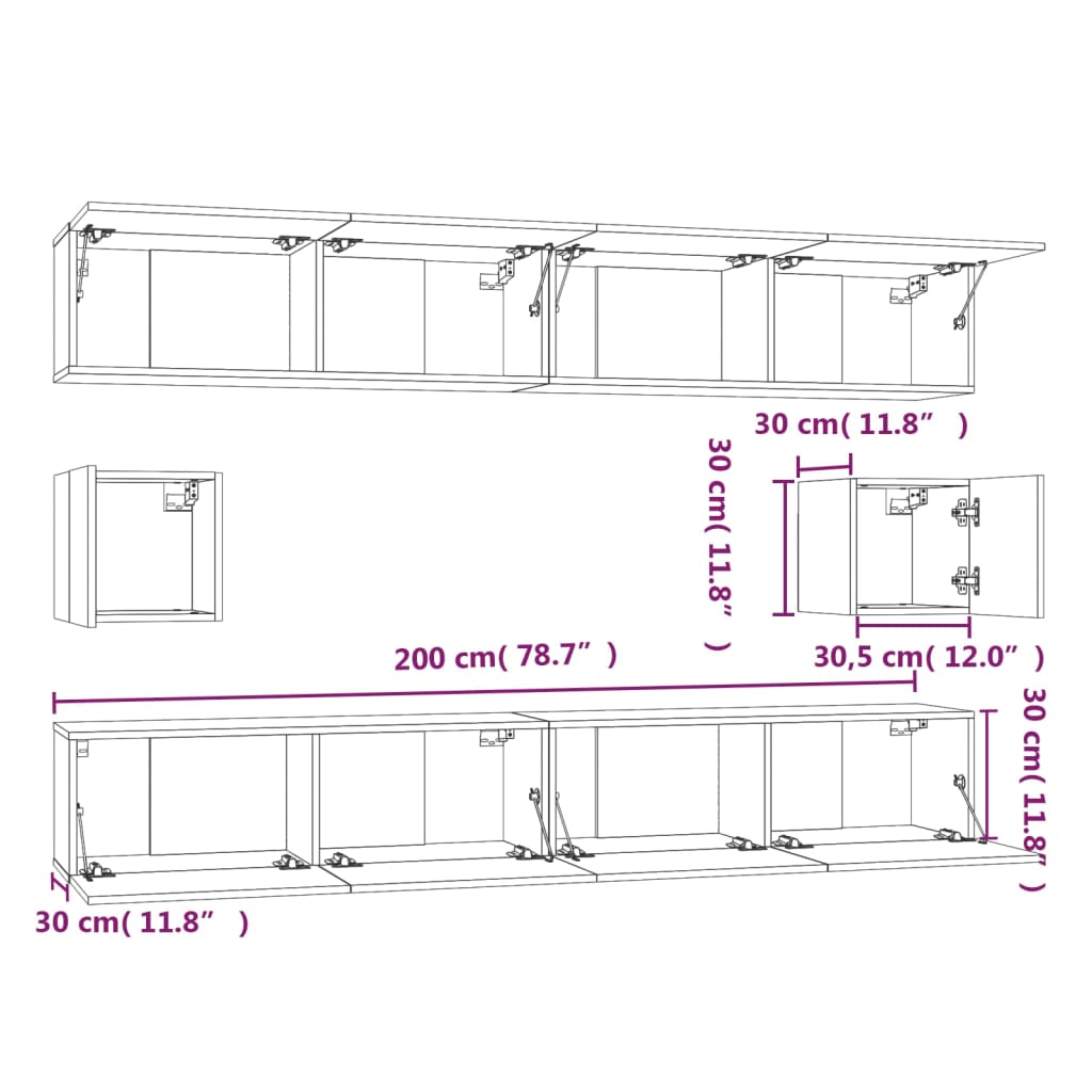 Ensemble de meubles TV 6 pcs Gris béton Bois d'ingénierie - XIOS