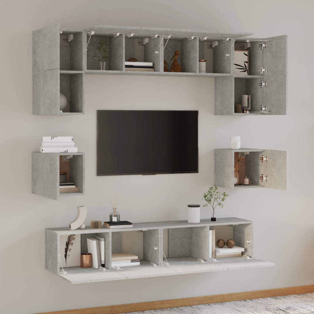 Ensemble de meubles TV 8 pcs Gris béton Bois d'ingénierie - XIOS
