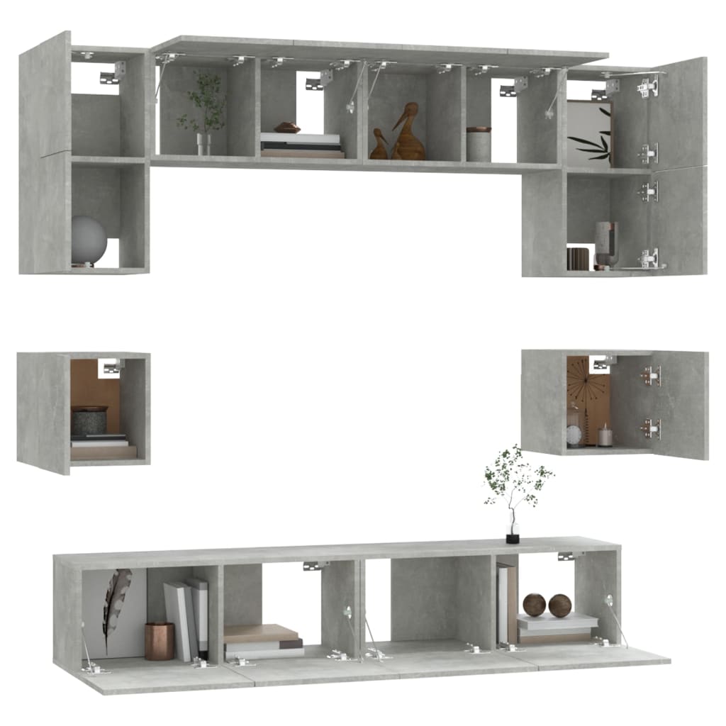 Ensemble de meubles TV 8 pcs Gris béton Bois d'ingénierie - XIOS