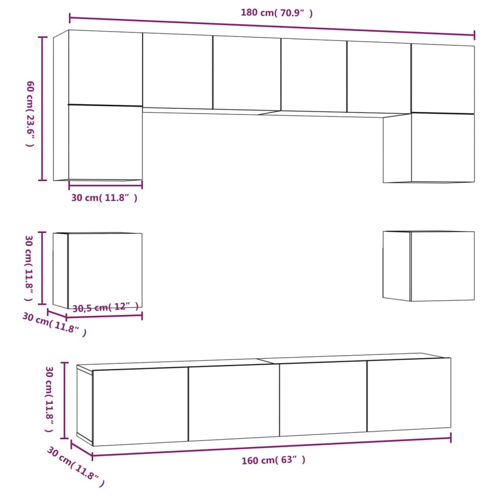 Ensemble de meubles TV 8 pcs Gris béton Bois d'ingénierie - XIOS