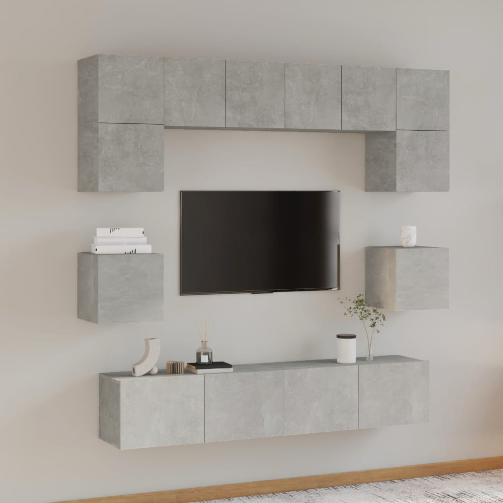 Ensemble de meubles TV 8 pcs Gris béton Bois d'ingénierie - XIOS