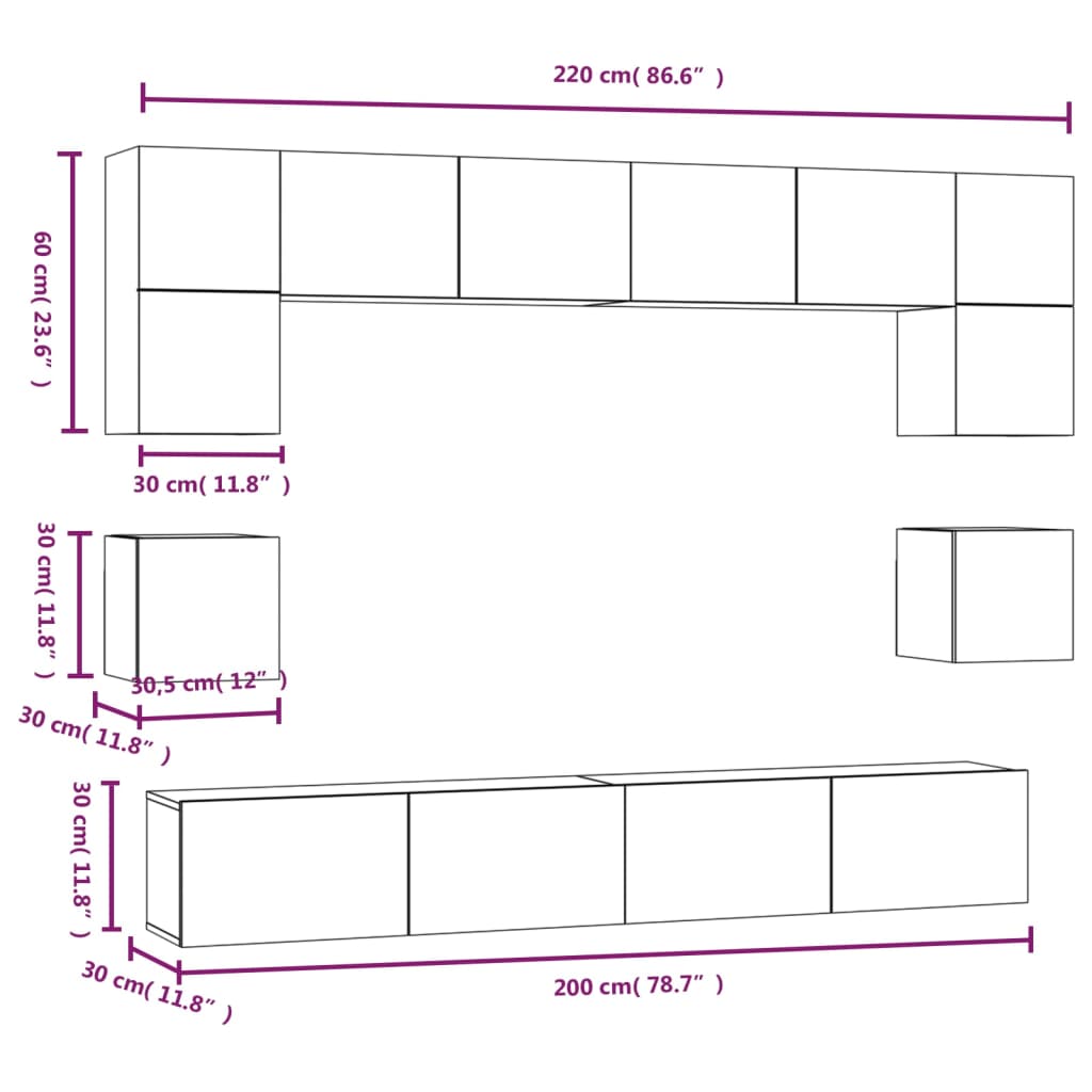 Ensemble de meubles TV 8 pcs Chêne sonoma Bois d'ingénierie - XIOS
