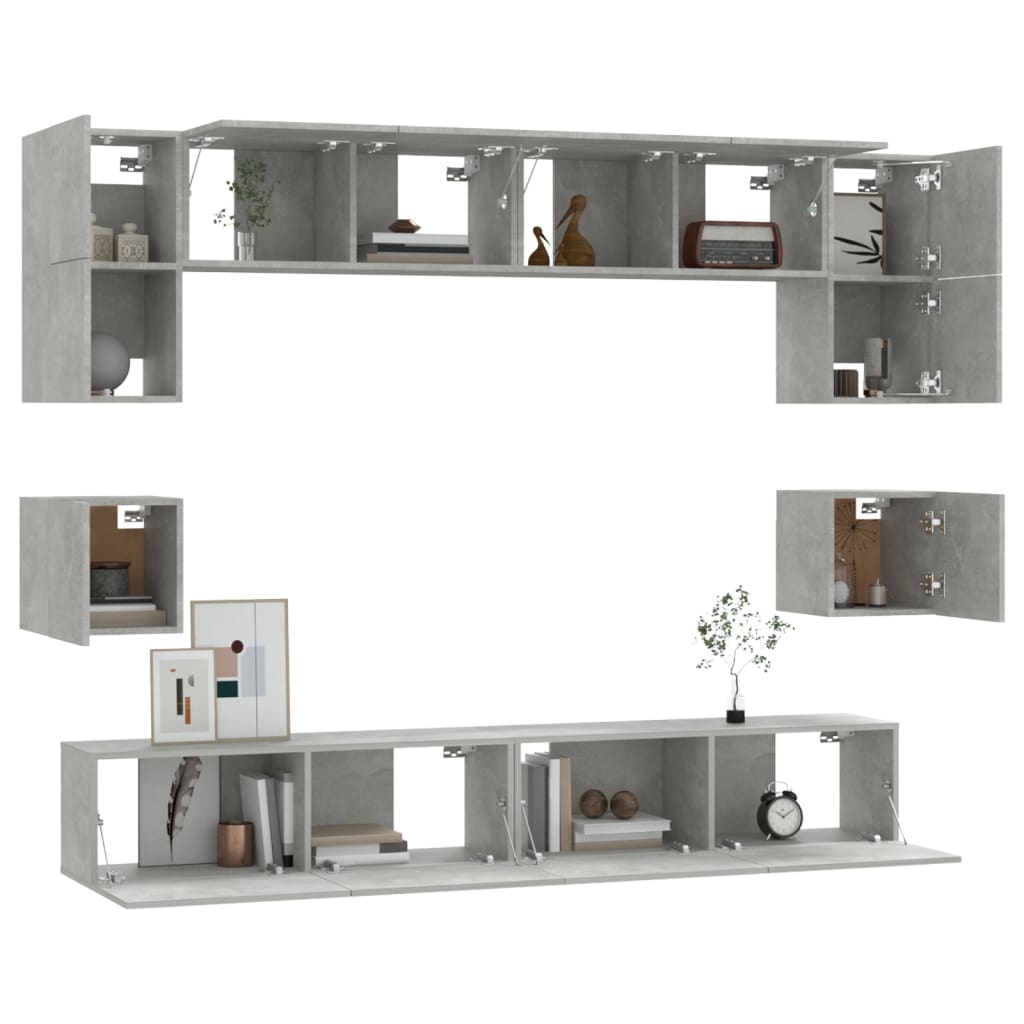 Ensemble de meubles TV 8 pcs Gris béton Bois d'ingénierie - XIOS
