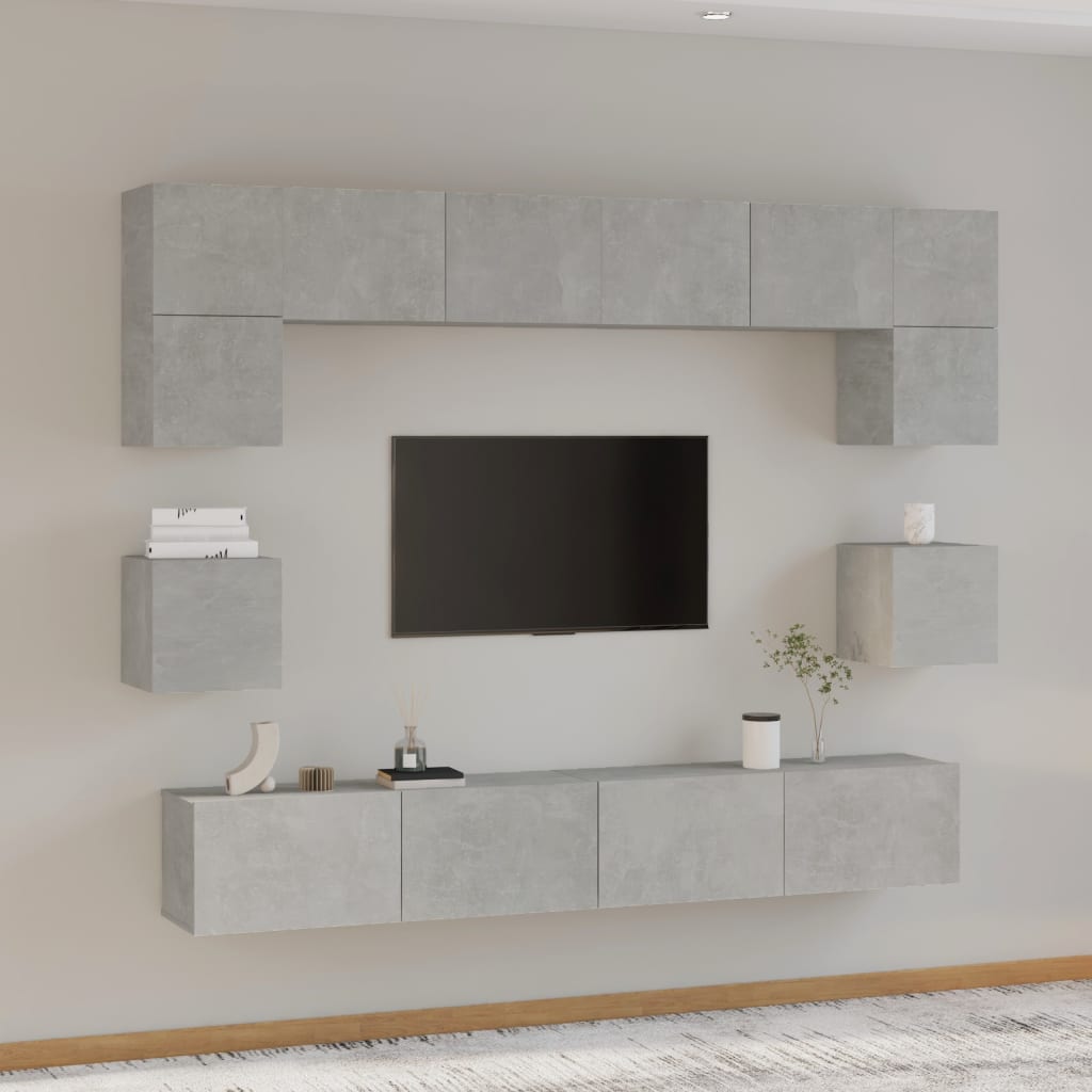Ensemble de meubles TV 8 pcs Gris béton Bois d'ingénierie - XIOS